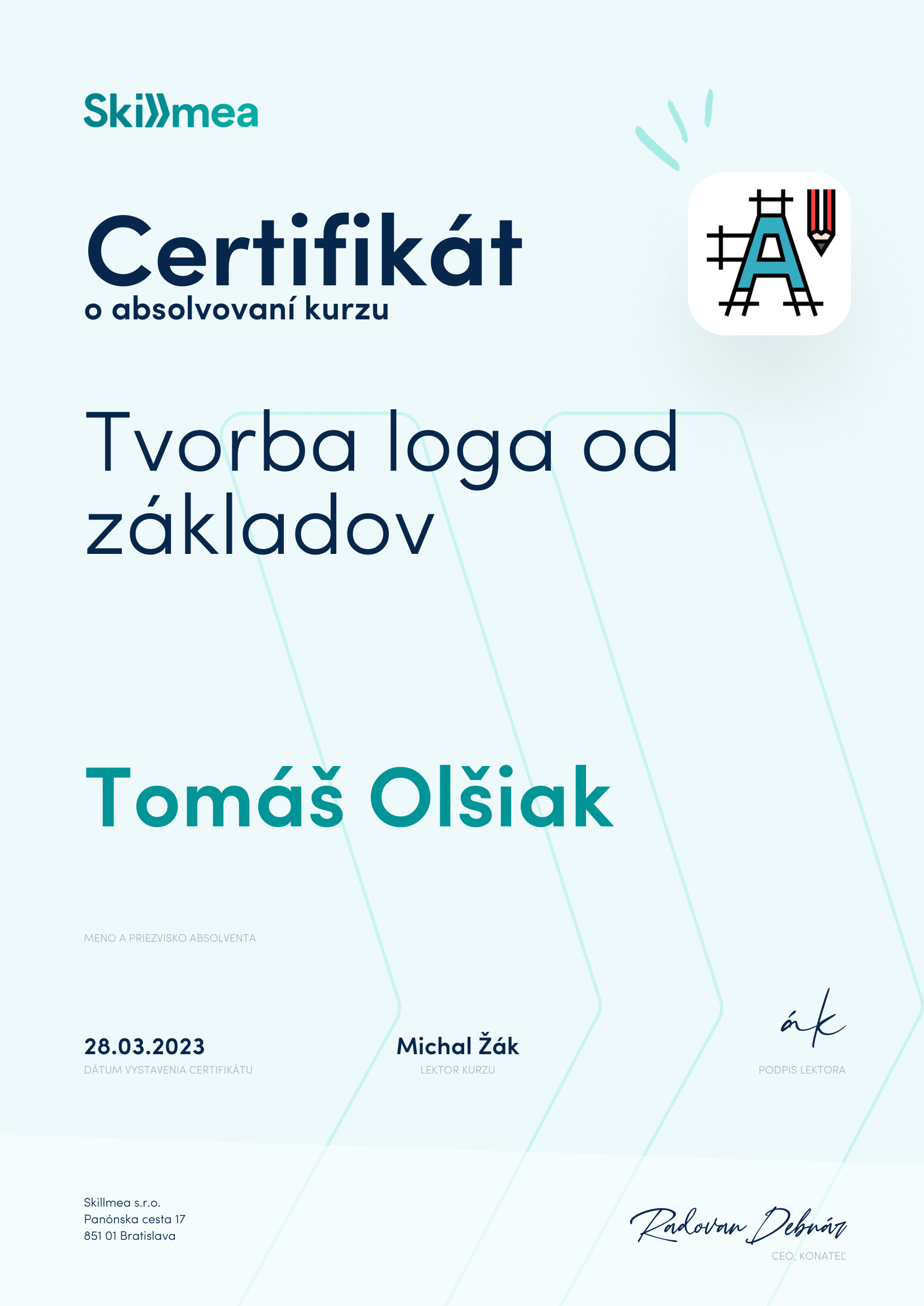 photo of my certificate for Logo Design